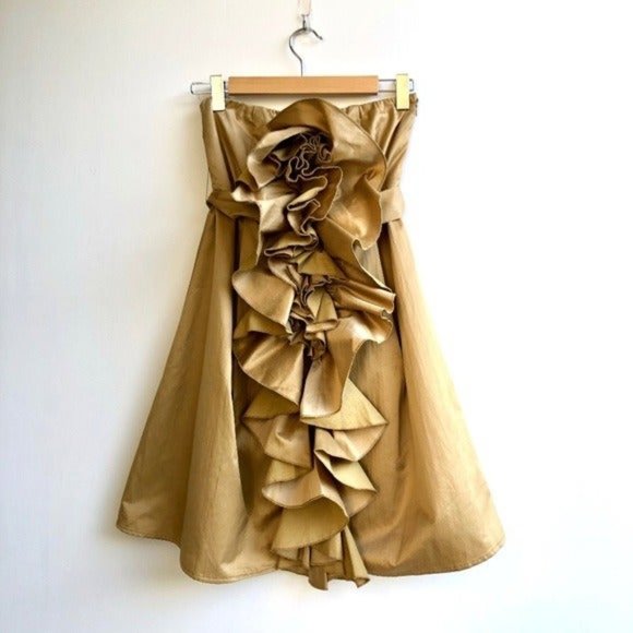 Anthropologie Dresses & Skirts - Ryu Gold Strapless Ruffle Cocktail Dress